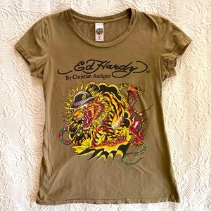 Ed Hardy Tee Shirt Tiger With Top-Hat Unique Graphics Short-Sleeve Size Small